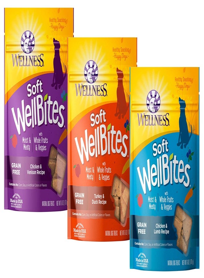 KITMOUS Wellness Soft WellBites Variety Pack, 6 Ounces Each, Chicken & Venison, Turkey & Duck, Chicken & Lamb, Grain-Free Dog Treats - Image 1